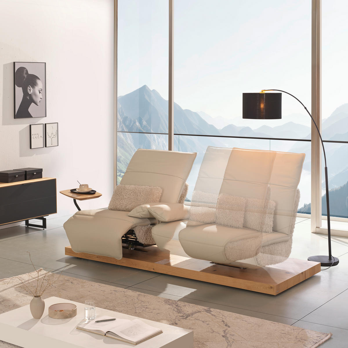 2-SITZER-SOFA in Hochflor Echtleder Creme  - Beige/Creme, Design, Leder/Holz (240/65/104cm) - Koinor