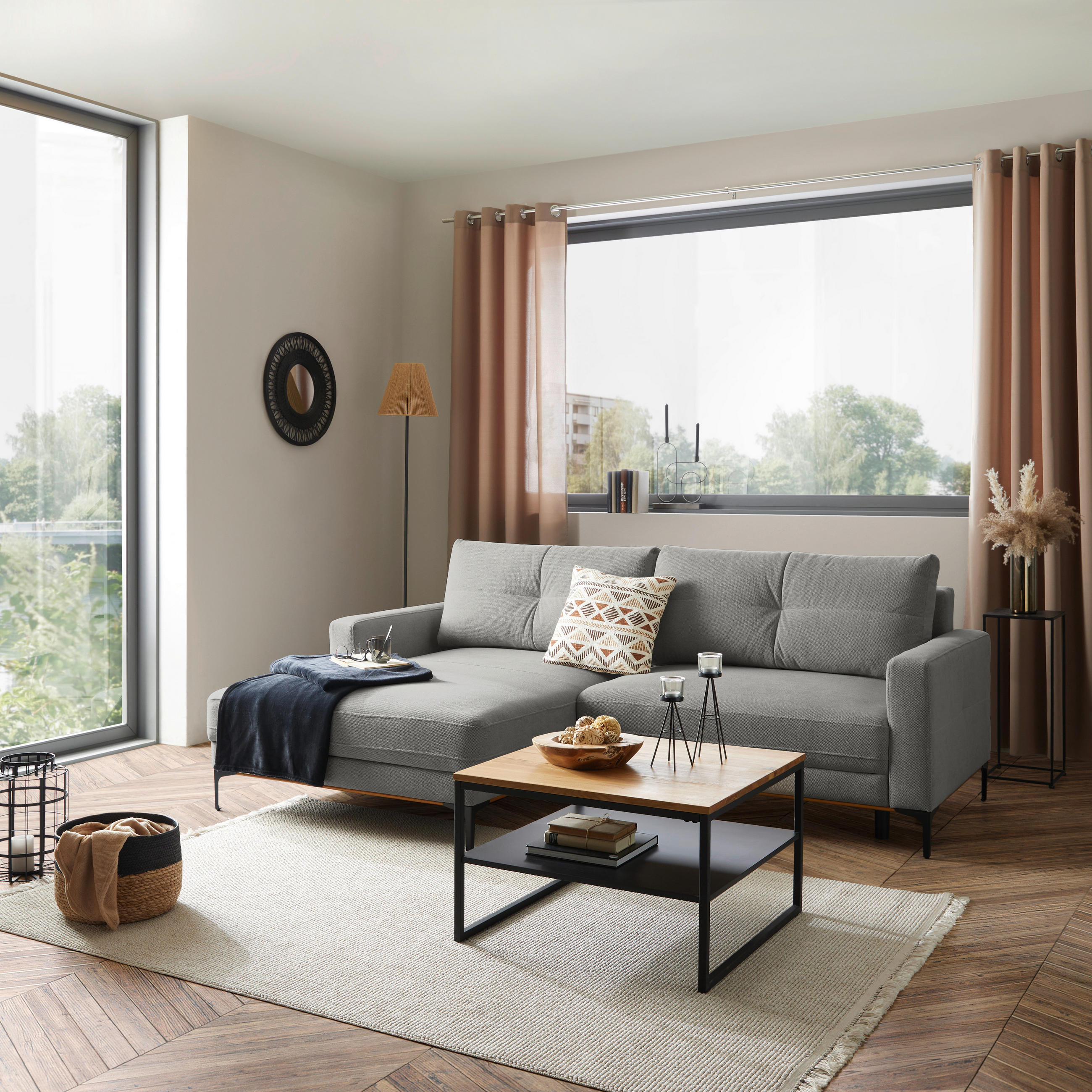 ECKSOFA in Hellgrau  - Hellgrau/Schwarz, Modern, Textil/Metall (162/238cm) - Ondega
