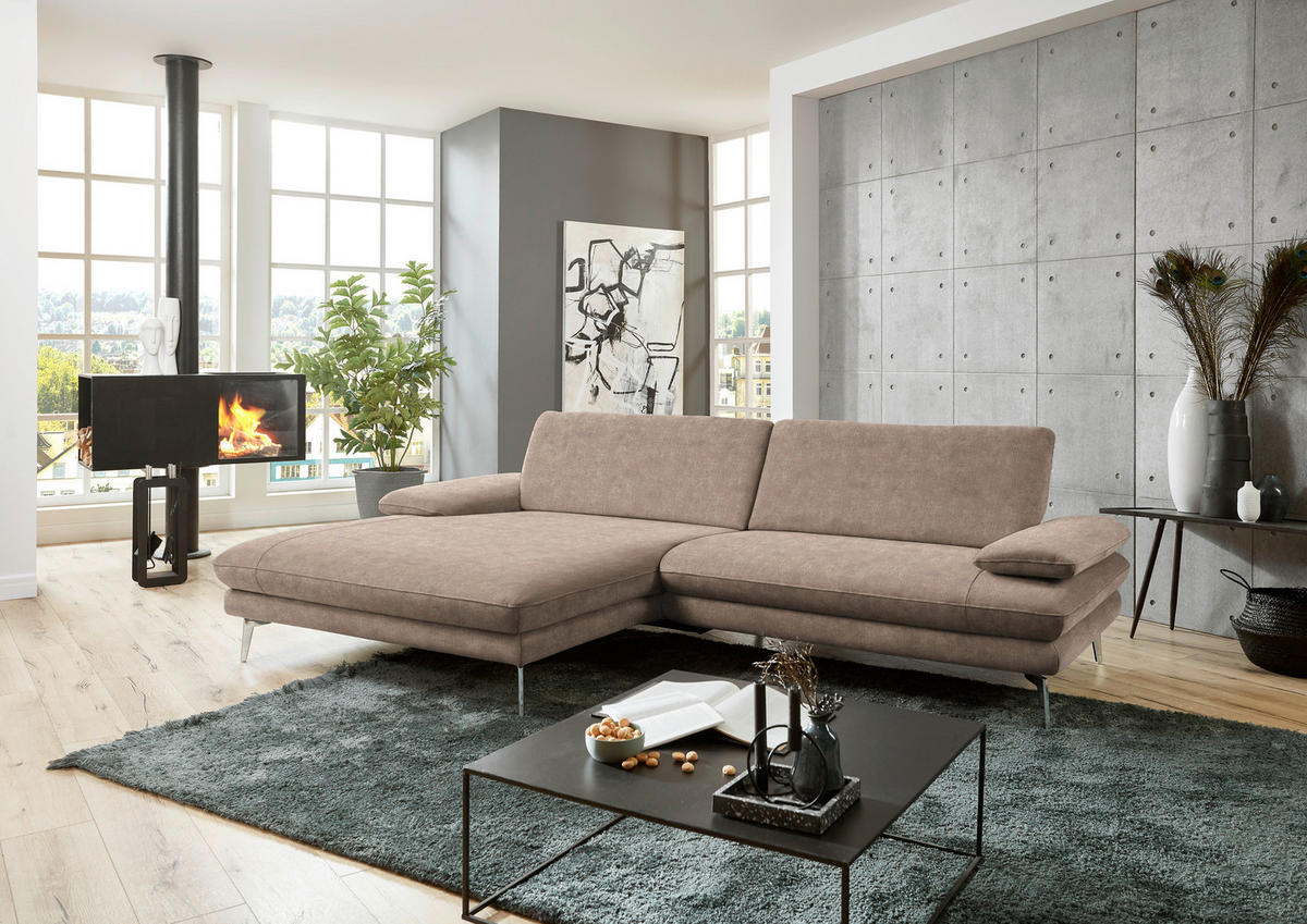 ECKSOFA in Velours Hellbraun  - Hellbraun/Schwarz, Design, Textil/Metall (184/284cm) - Dieter Knoll