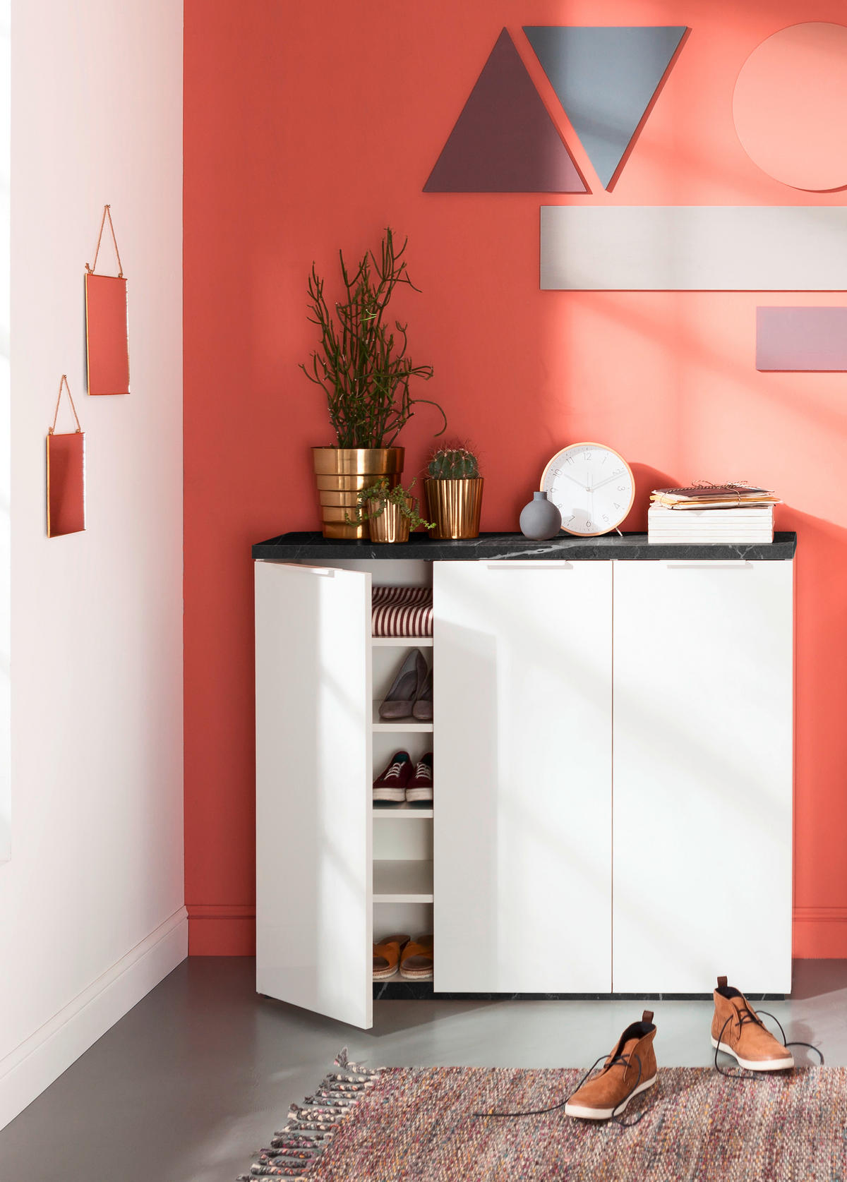 OMARA ZA ČEVLJE barve hrasta, bela - barve hrasta/bela, Moderno, kovina/leseni material (120/102,3/35cm) - Carryhome