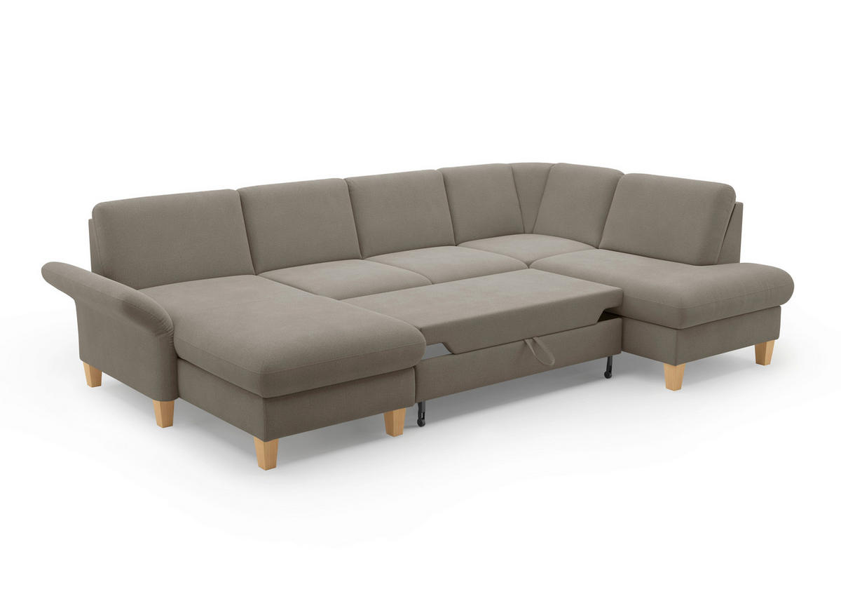 WOHNLANDSCHAFT in Flachgewebe Schlammfarben  - Schlammfarben/Eichefarben, Konventionell, Holz/Textil (164/314/195cm) - Sit & More