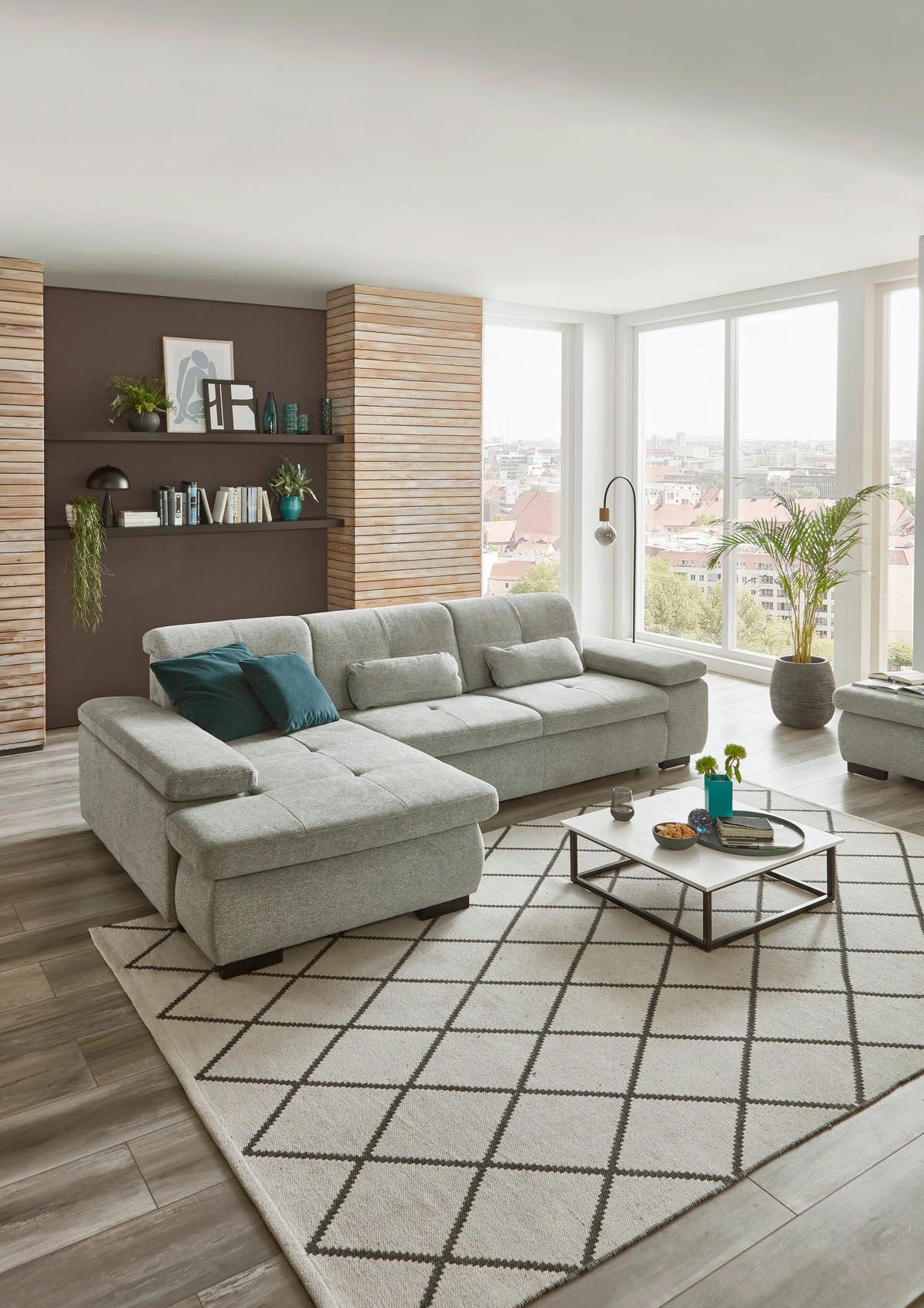 ECKSOFA in Flachgewebe Alufarben  - Schwarz/Alufarben, Design, Textil/Metall (174/297cm) - Beldomo Style