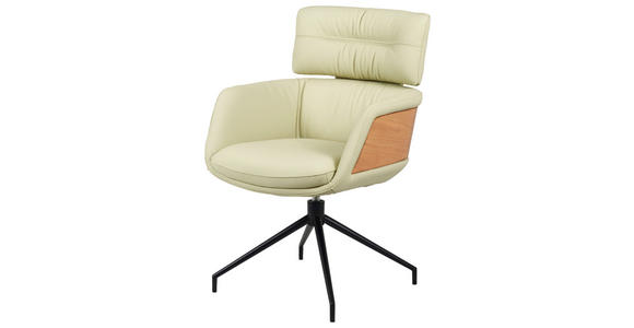 ARMLEHNSTUHL  Sitzfläche 360° drehbar, automatische Rückholfunktion  Echtleder  Schwarz, Eichefarben, Beige  - Eichefarben/Beige, Design, Leder/Holz (62/92/66cm) - Dieter Knoll