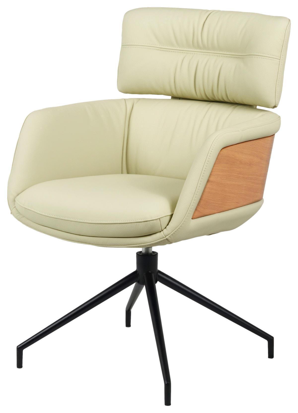 ARMLEHNSTUHL  Sitzfläche 360° drehbar, automatische Rückholfunktion  Echtleder  Schwarz, Eichefarben, Beige  - Eichefarben/Beige, Design, Leder/Holz (62/92/66cm) - Dieter Knoll