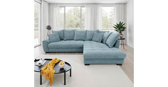 ECKSOFA Blaugrau Cord Rückenkissen, Armlehnenkissen, Bettkasten, Schlaffunktion, Rücken echt, Liegefläche im Originalstoff  - Blaugrau/Schwarz, KONVENTIONELL, Kunststoff/Textil (304/212cm) - Carryhome