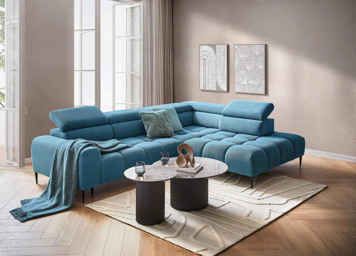 SEDEŽNA GARNITURA, rebrasti žamet siva  - črna/siva, Moderno, kovina/tekstil (216/300/0cm) - Welnova