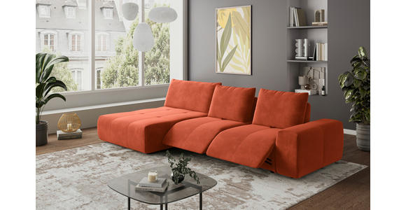 ECKSOFA in Velours Terracotta  - Terracotta/Schwarz, Design, Kunststoff/Textil (174/342cm) - Xora