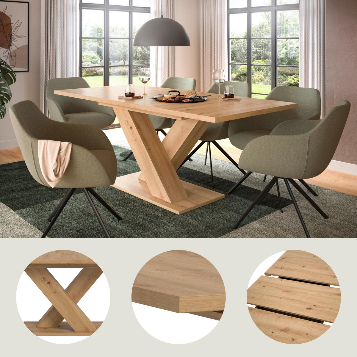 AUSZIEHTISCH Eiche Artisan rechteckig  ausziehbar  - Eiche Artisan, KONVENTIONELL, Holzwerkstoff (150-190/90/76cm) - MID.YOU