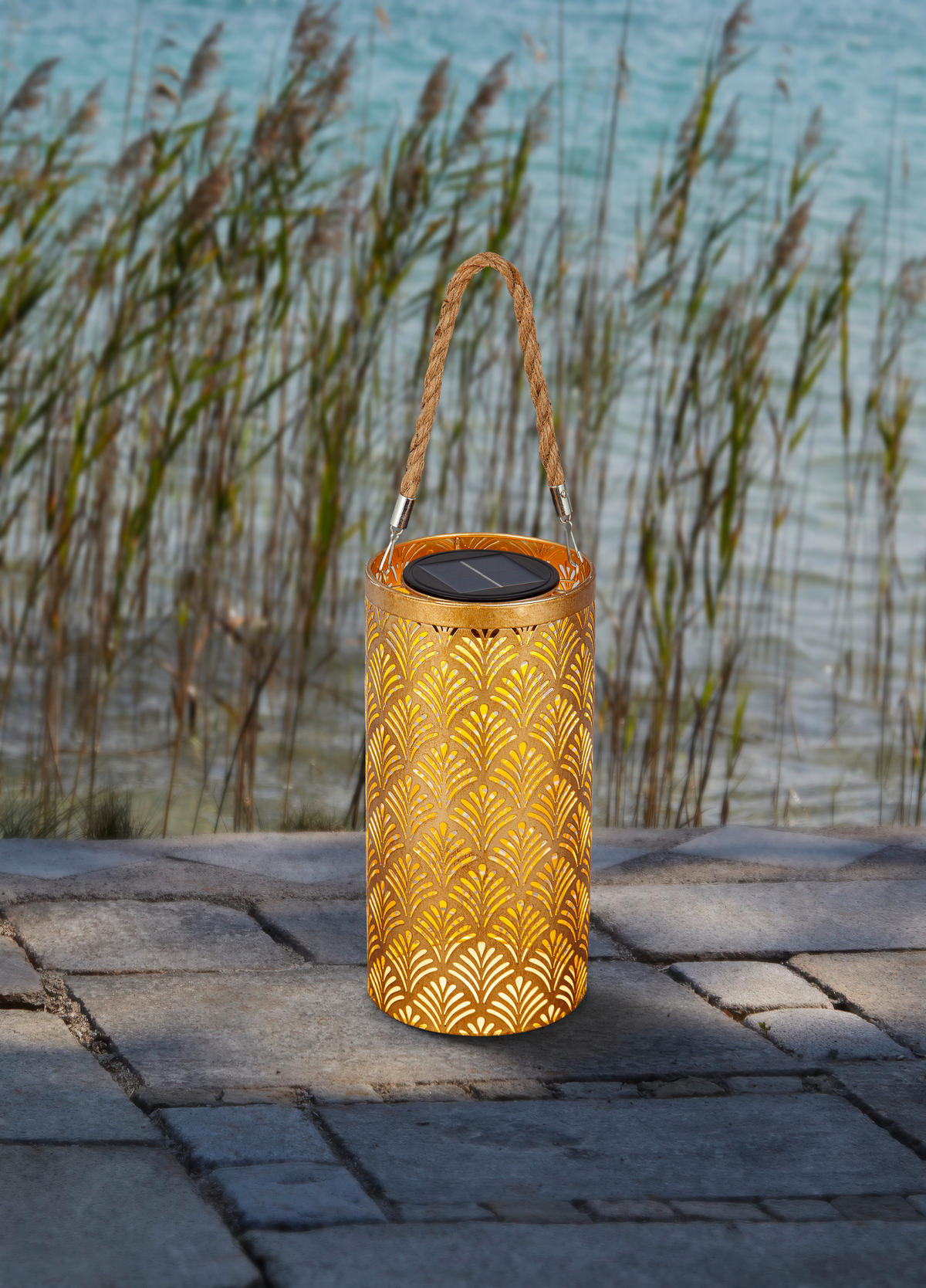 SOLARLEUCHTE - Goldfarben, Design, Kunststoff/Textil (12/24cm) - Ambia Garden