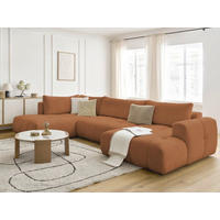 WOHNLANDSCHAFT  FUJI  Orange Bouclé  - Schwarz/Orange, MODERN, Kunststoff/Textil (204/377/160cm)