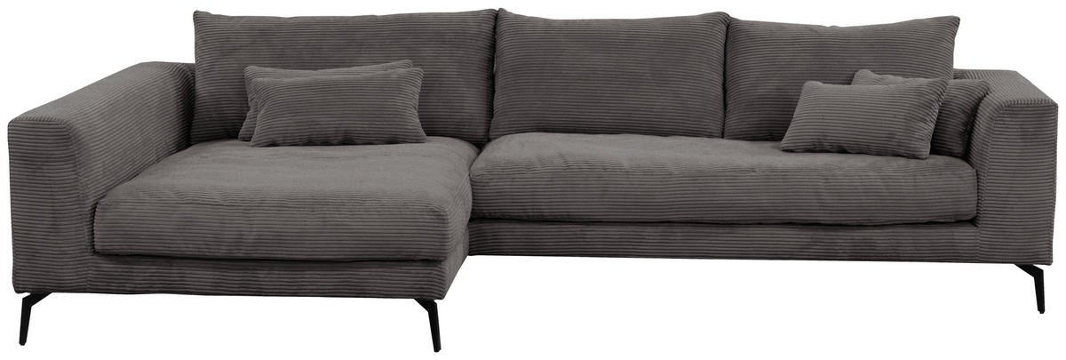 ECKSOFA in Cord Grau  - Schwarz/Grau, Design, Textil/Metall (172/313cm) - Livetastic