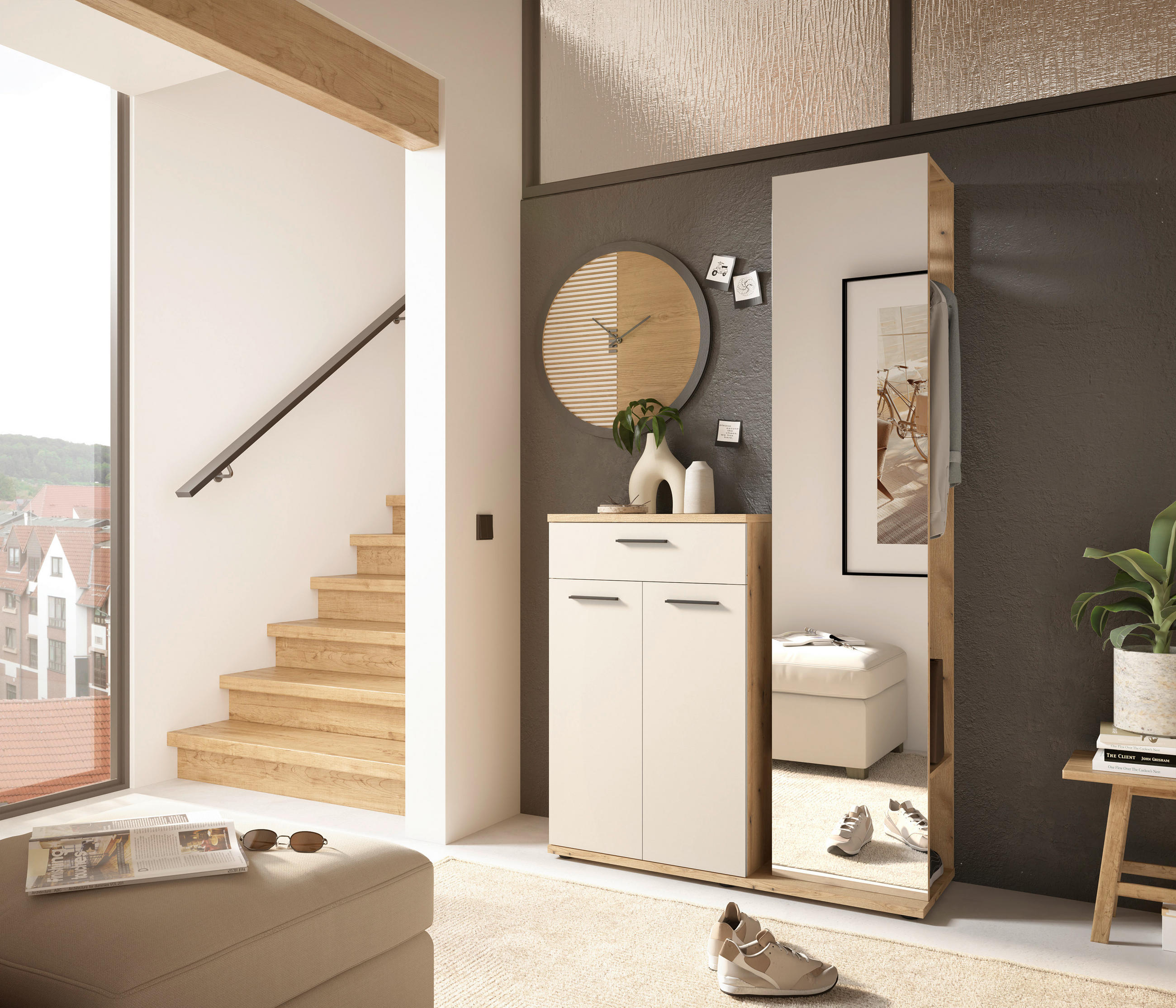 GARDEROBE  in 105/188/38 cm  - Eichefarben/Creme, Basics, Glas/Holzwerkstoff (105/188/38cm) - Xora