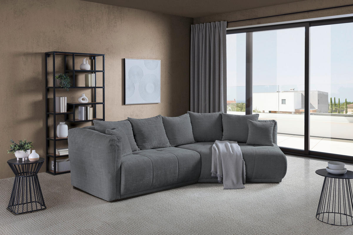 ECKSOFA in Chenille Grau  - Schwarz/Grau, Modern, Kunststoff/Textil (315/180cm) - Hom`in