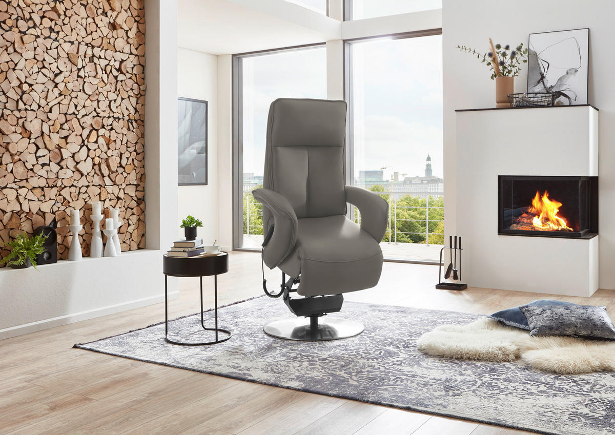 RELAXSESSEL in Leder Hellgrau  - Chromfarben/Hellgrau, Design, Leder/Metall (77/110/87cm) - Valdera
