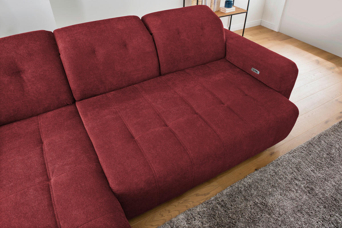 ECKSOFA Vicari Rot Chenille  - Rot/Schwarz, MODERN, Textil/Metall (292/185cm) - Livetastic