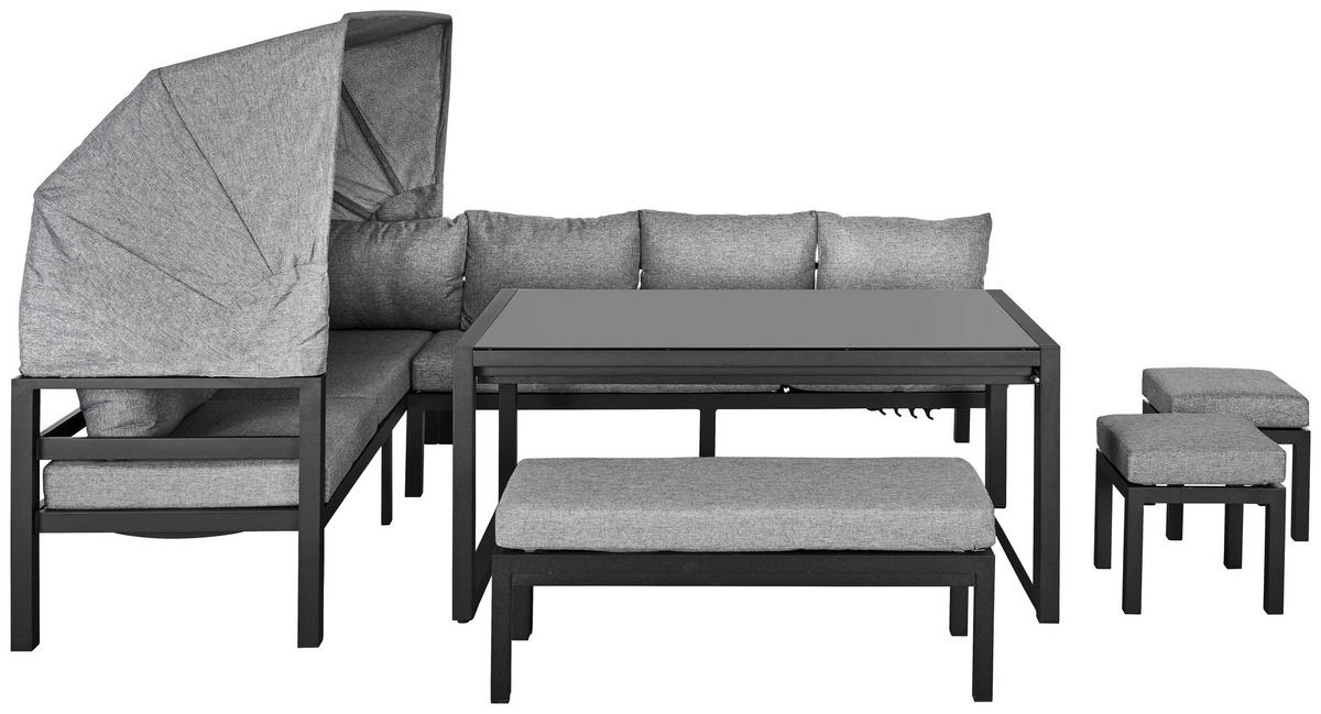 LOUNGEGARNITUR 19-teilig   360/65/152/200 cm Aluminium  - Dunkelgrau/Dunkelbraun, MODERN, Glas/Textil (360/65/152/200cm) - Amatio