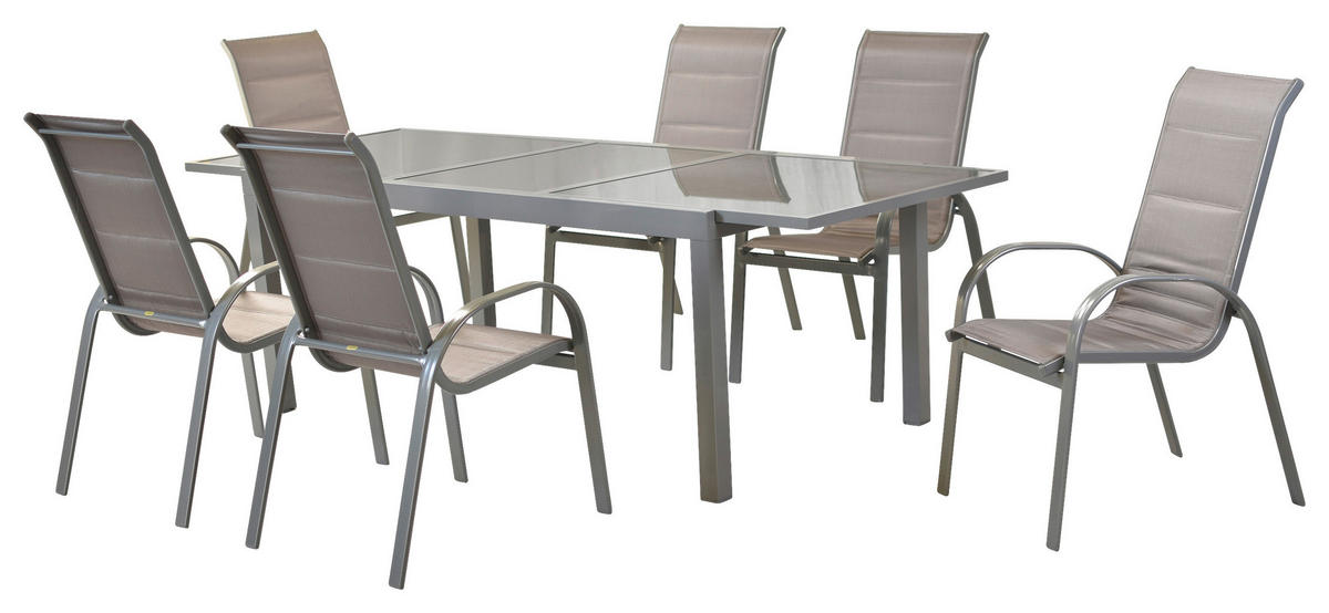 GARTENSET 9-teilig Aluminium 9-teilig  - Silberfarben/Braun, MODERN, Textil/Metall - Gardenson