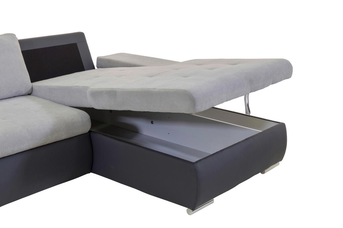 ECKSOFA in Flachgewebe Dunkelgrau, Grau  - Dunkelgrau/Grau, Design, Kunststoff/Textil (271/175cm) - MID.YOU