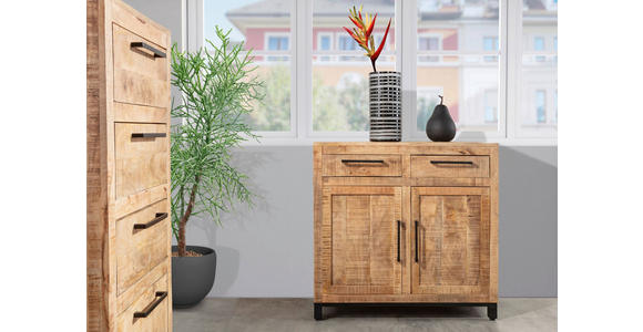 KOMMODE , 90/85/40 cm, 2 Schublade(n)  - Schwarz/Naturfarben, Design, Holz/Metall (90/85/40cm) - Landscape