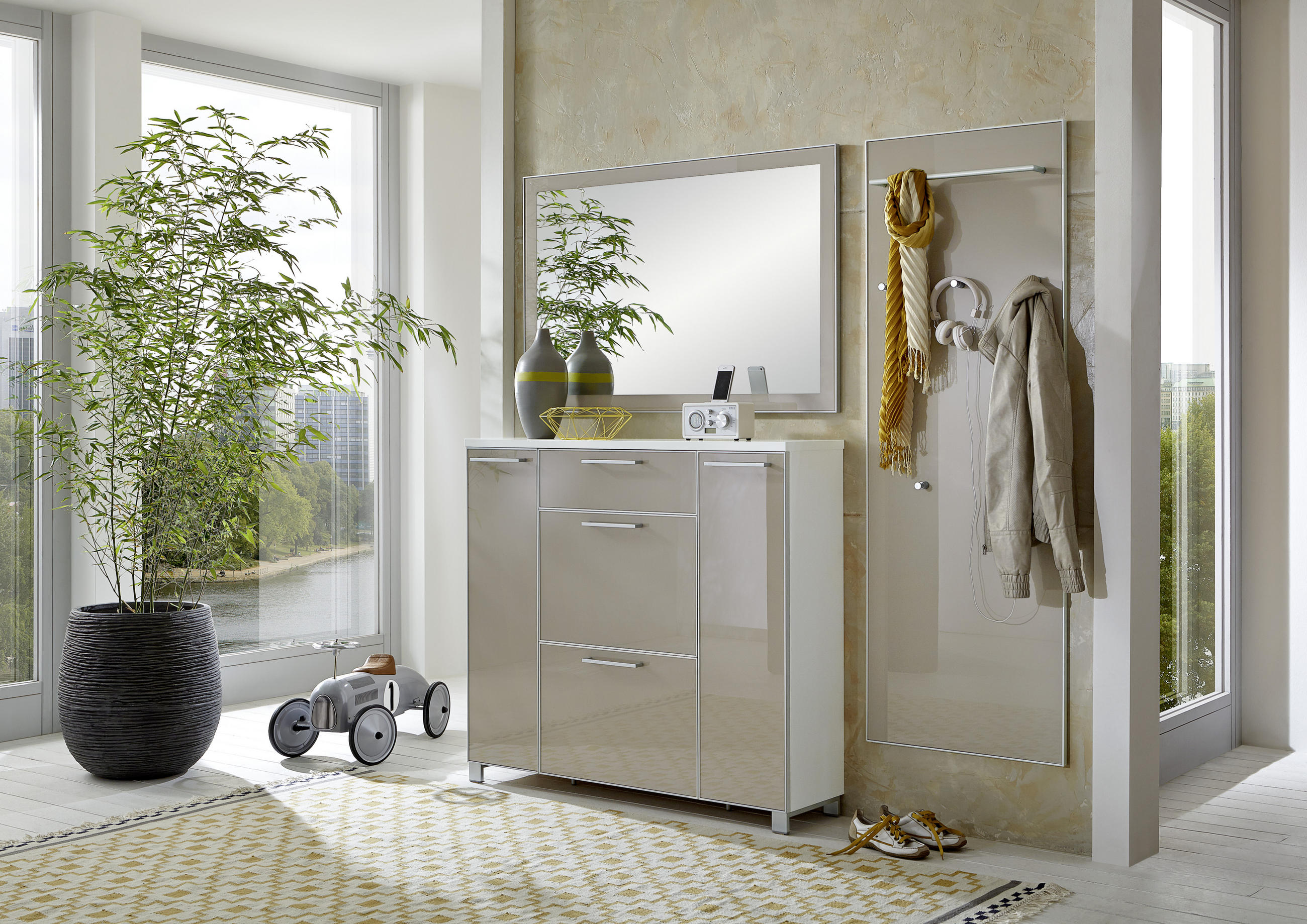 GARDEROBE 3-teilig  in 190/195/31 cm  - Taupe/Weiß, Design, Glas/Holzwerkstoff (190/195/31cm)