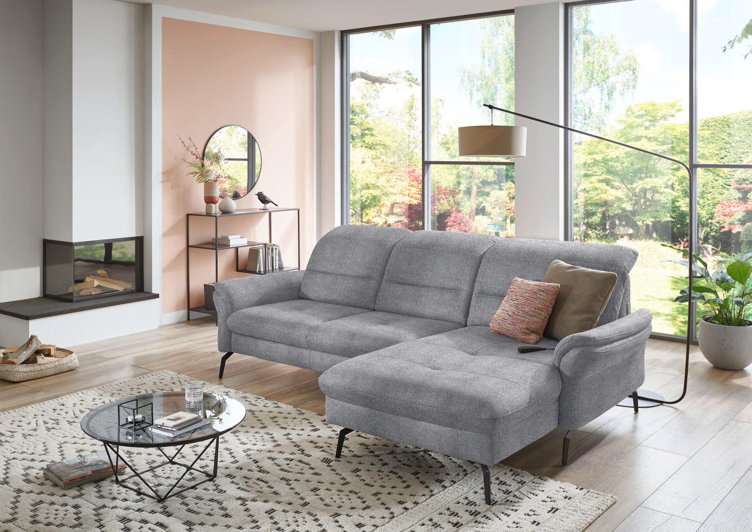 ECKSOFA in Flachgewebe Grau  - Schwarz/Grau, Konventionell, Textil/Metall (260/181cm) - Beldomo Speed