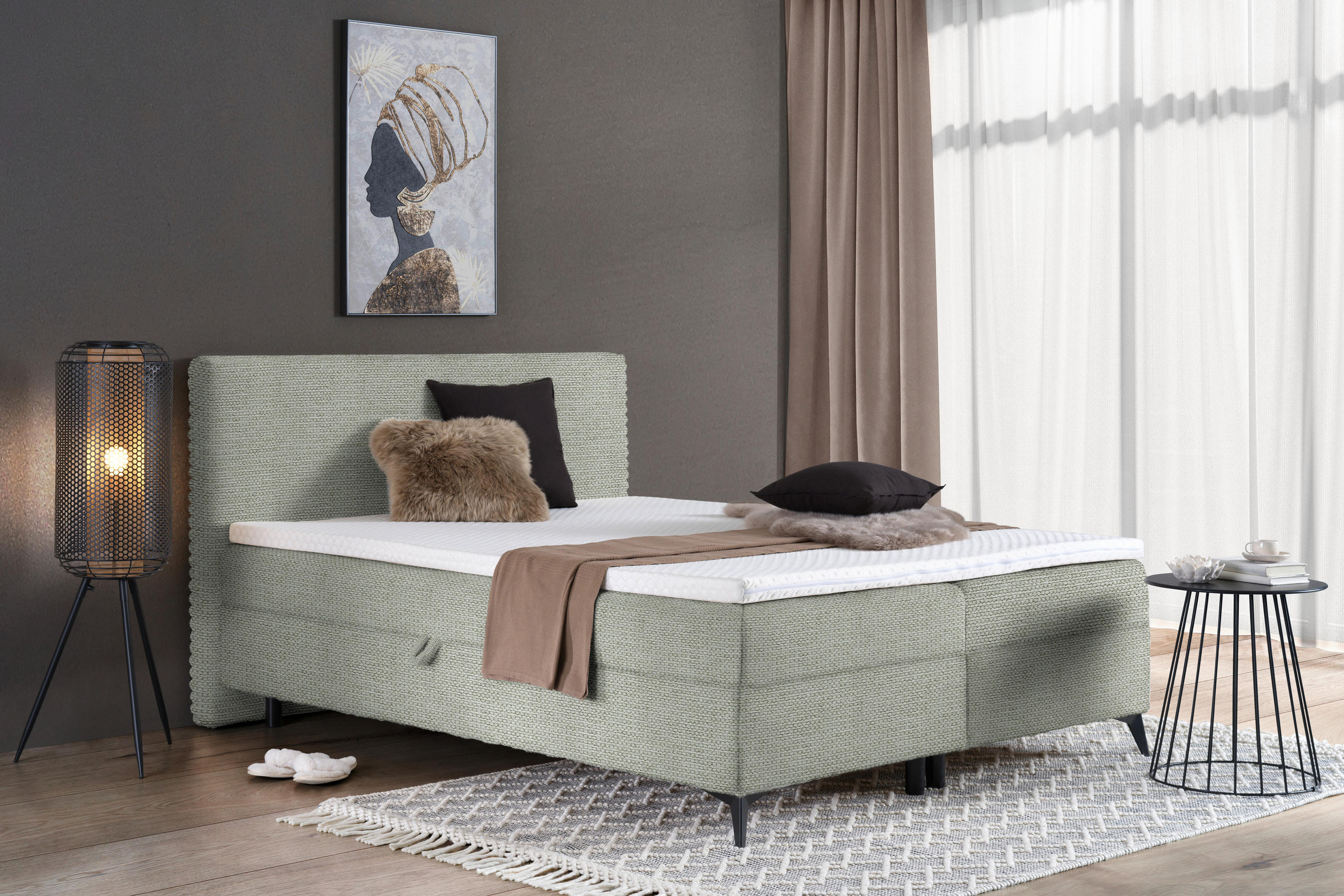 BOXBETT 160/200 cm  in Ecru  - Ecru/Schwarz, Design, Holz/Holzwerkstoff (160/200cm) - Xora