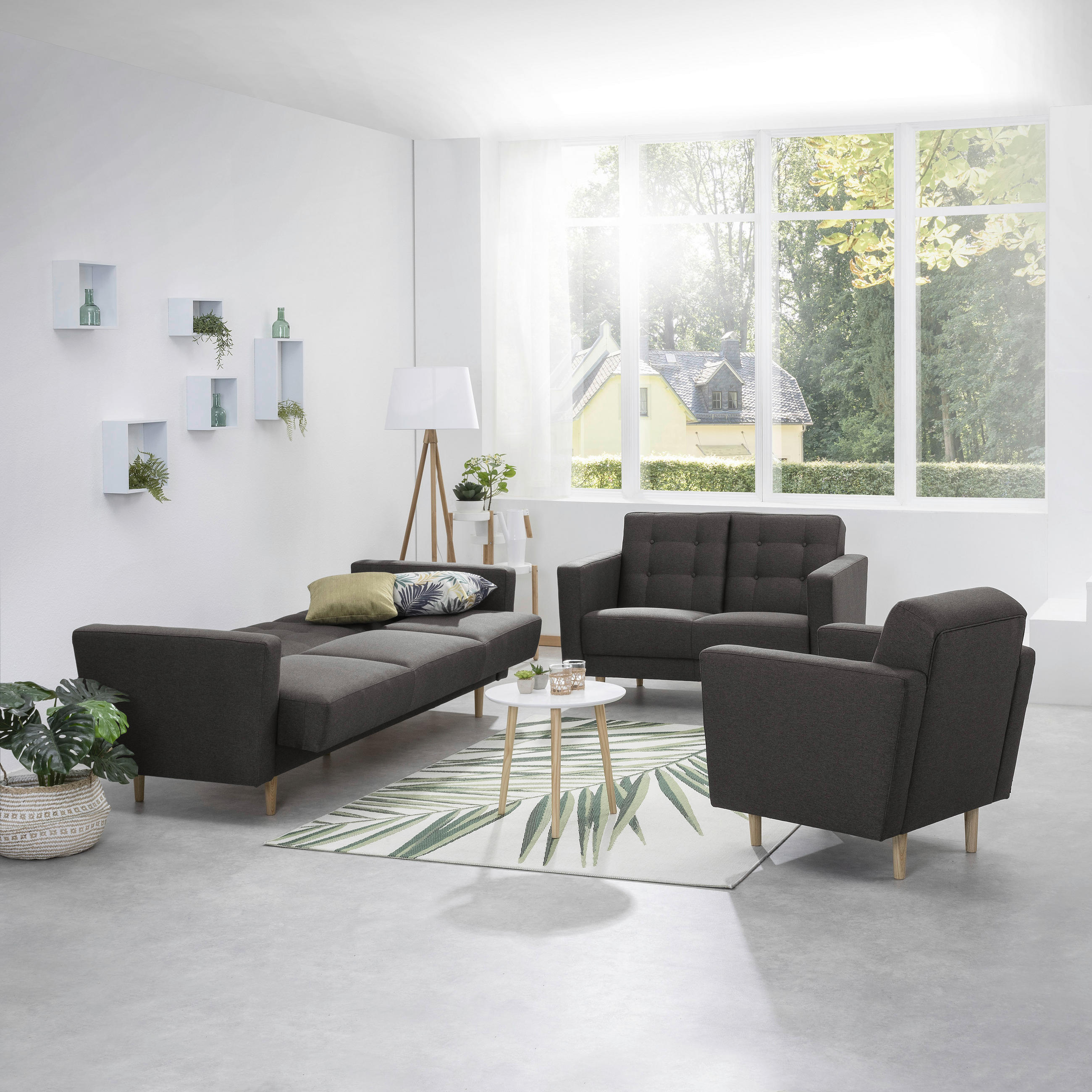 3-SITZER-SOFA Flachgewebe Anthrazit  - Eschefarben/Anthrazit, MODERN, Holz/Textil (224/81/83cm) - Max Winzer
