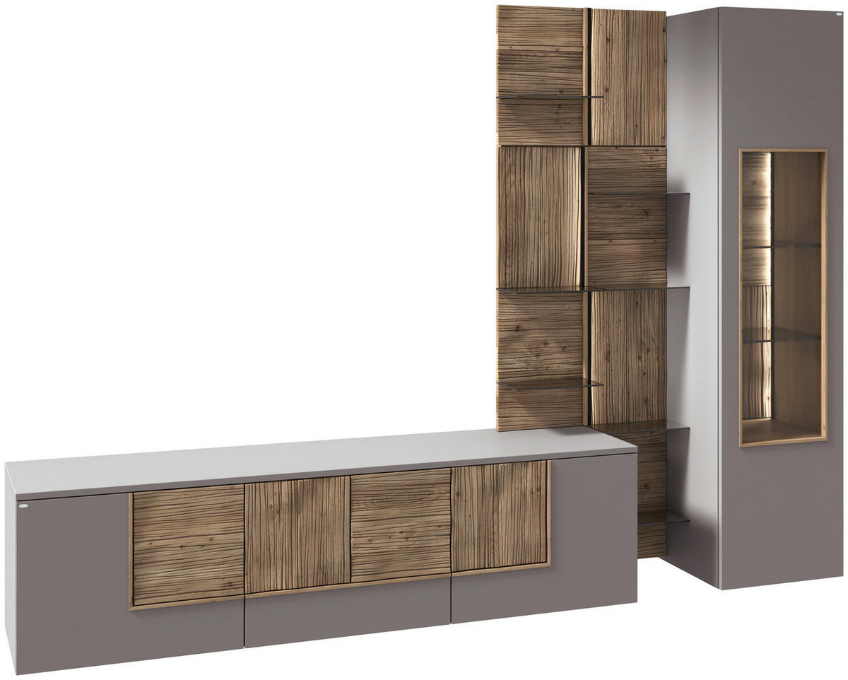 WOHNWAND  in Grau, Wildeiche  272/196/50 cm  - Wildeiche/Grau, Design, Glas/Holz (272/196/50cm) - Voglauer
