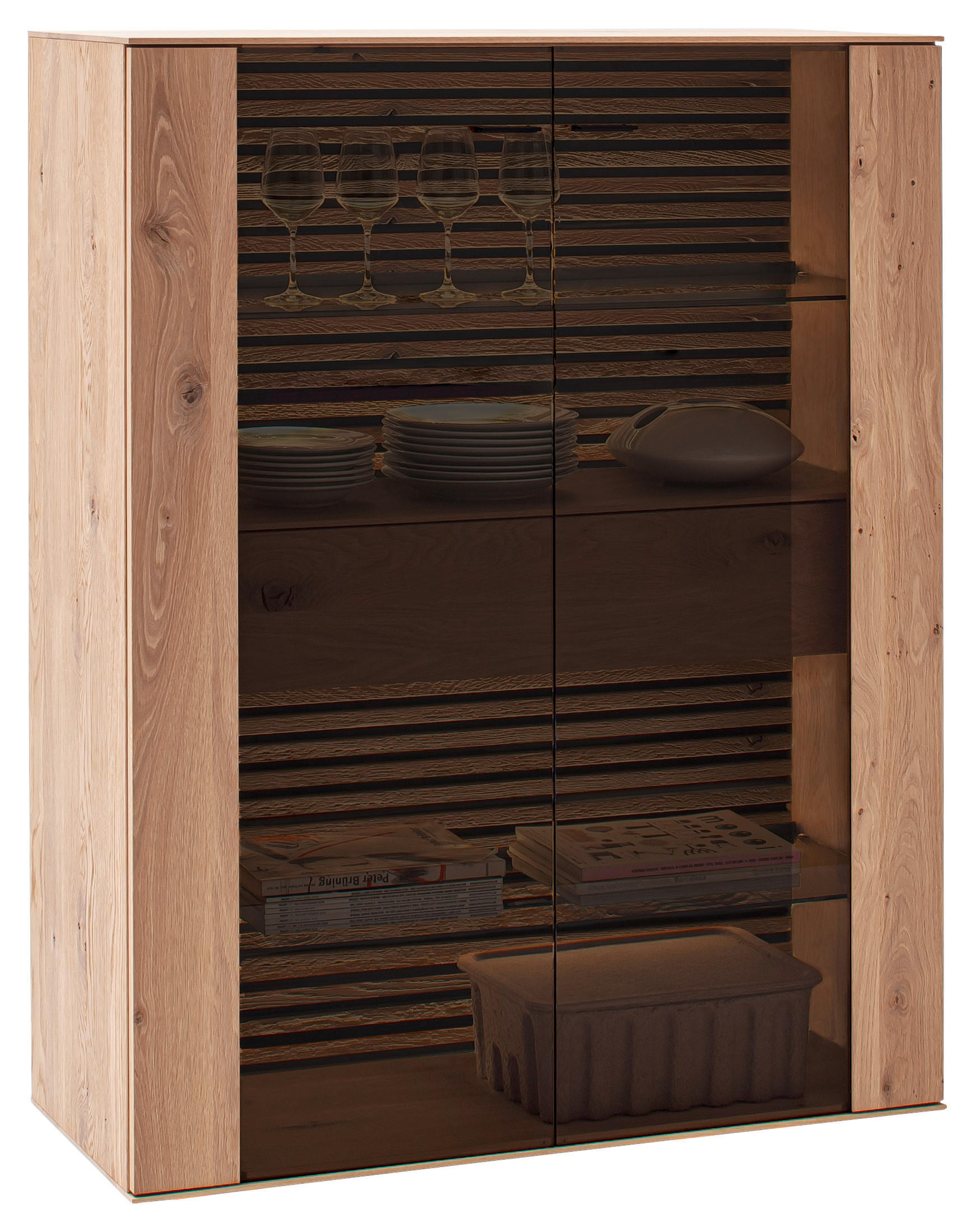 HIGHBOARD Eichefarben  106/138/44 cm  - Eichefarben/Anthrazit, Design, Glas/Holz (106/138/44cm) - Schöner Wohnen
