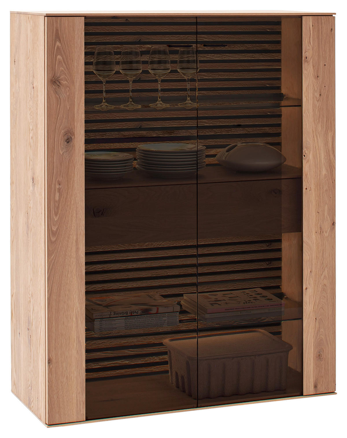 HIGHBOARD Eichefarben  106/138/44 cm  - Eichefarben/Anthrazit, Design, Glas/Holz (106/138/44cm) - Schöner Wohnen