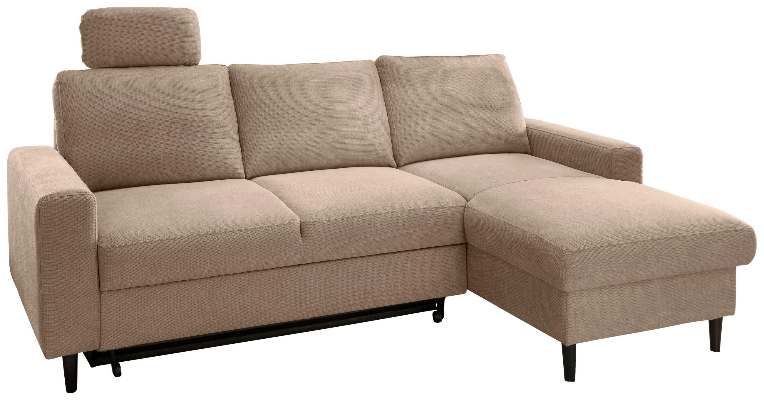 ECKSCHLAFSOFA in Chenille Hellbraun  - Hellbraun/Schwarz, Modern, Holz/Textil (234/147cm) - Livetastic