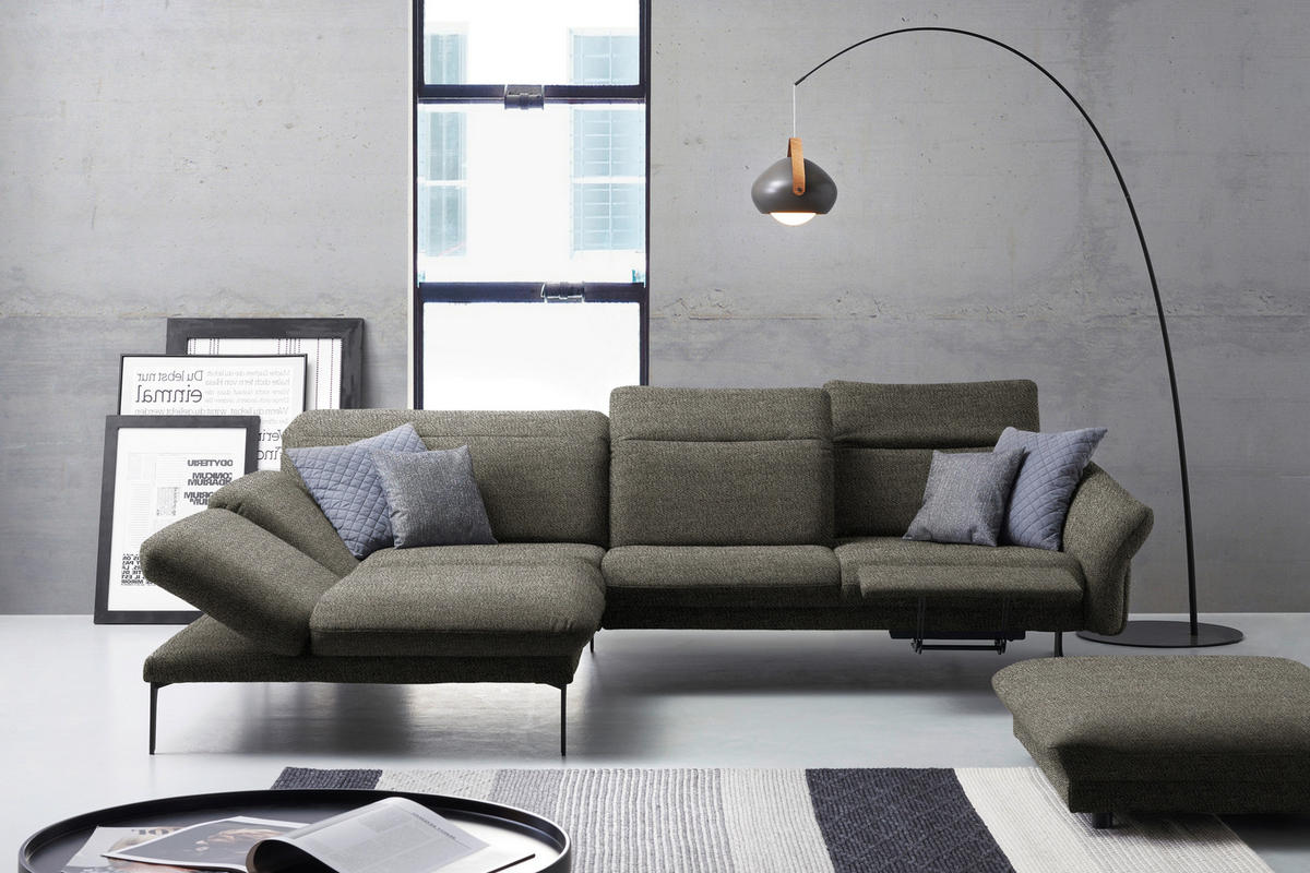 ECKSOFA in Webstoff Graubraun  - Anthrazit/Graubraun, Design, Textil/Metall (203/299cm) - Himolla