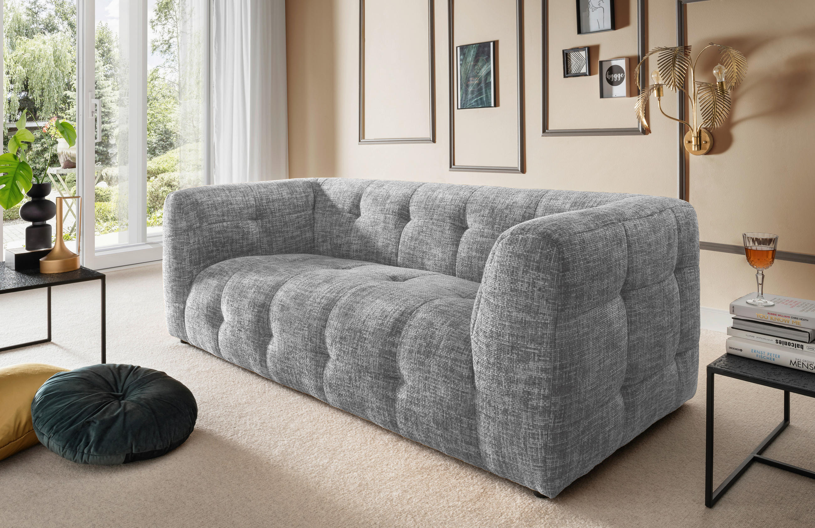 2,5-SITZER in Struktur Silberfarben - Silberfarben/Schwarz, Design, Kunststoff/Textil (218/72/95cm) - Livetastic