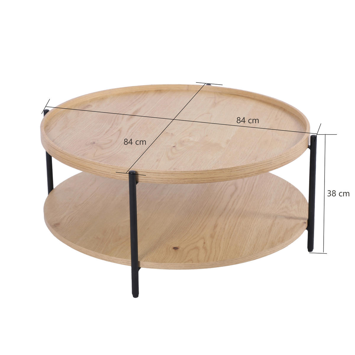 SOFFBORD i trä, metall, trämaterial 84/84/38 cm  - svart/ekfärgad, Natur, metall/trämaterial (84/84/38cm) - Stylife