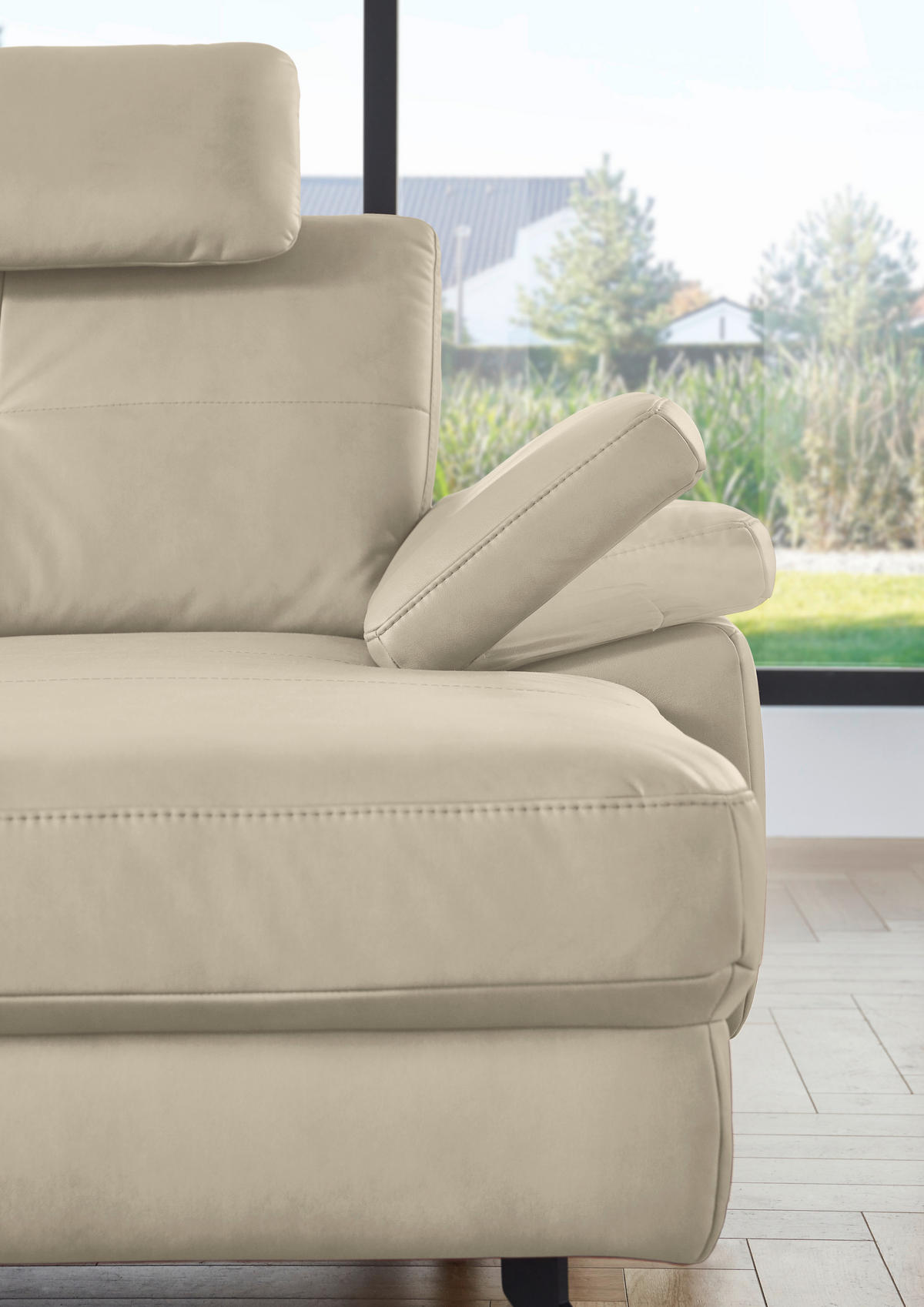 WOHNLANDSCHAFT in Lederlook, Mikrofaser Beige  - Beige/Schwarz, Design, Textil/Metall (220/345/179cm) - Beldomo System