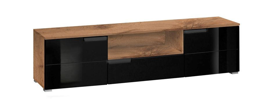 COMODĂ TV 165/42/40 cm  - negru lucios intens/culoare aluminiu, Basics, plastic/material pe bază de lemn (165/42/40cm)