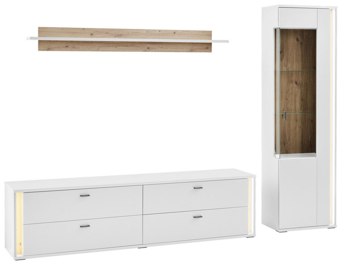 WOHNWAND  in Weiß, Eiche Artisan  275/207,5/44,2 cm  - Dunkelgrau/Weiß, Design, Glas/Holzwerkstoff (275/207,5/44,2cm) - Stylife