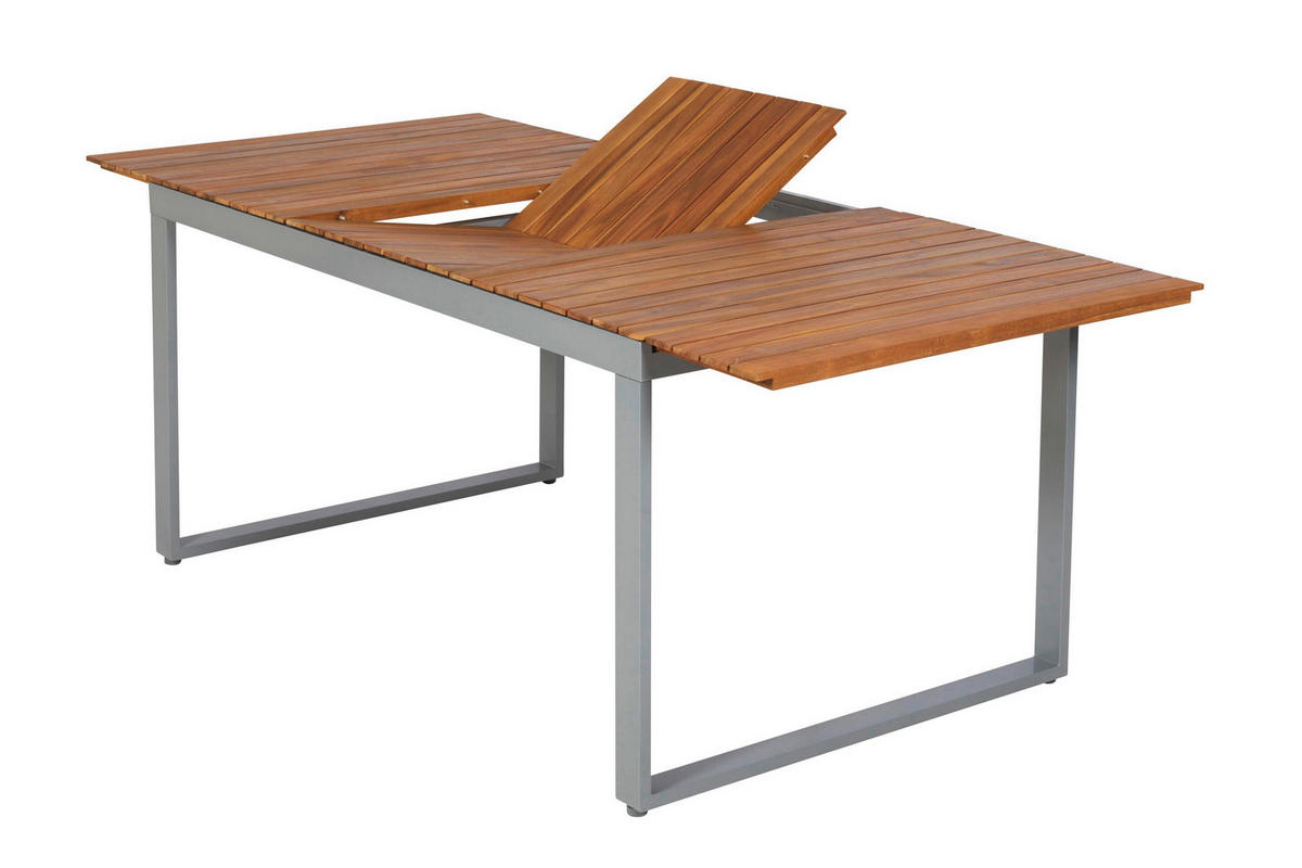 GARTENTISCHGRUPPE beschichtet AkazieHartholz Aluminium  - Silberfarben/Naturfarben, KONVENTIONELL, Holz/Textil - Gardenson