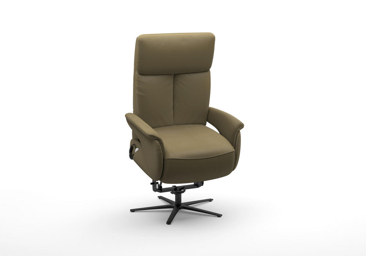 RELAXSESSEL TV TRIPLE SEVEN XTRA LARGE S1 Echtleder Kopfteilverstellung, Aufstehhilfe, Fußteilverstellung, Rücken echt    - Schwarz/Olivgrün, Basics, Leder/Metall (86/111/86cm) - Sit & More