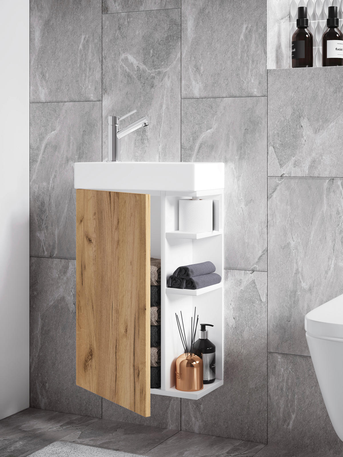 WASCHTISCHKOMBI 40 cm  - Honigeiche/Weiss, Modern, Keramik/Holzwerkstoff (40cm) - MID.YOU