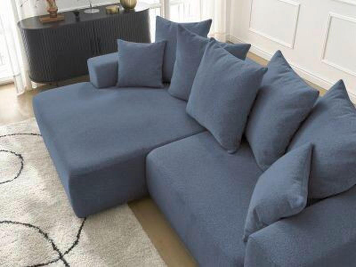 ECKSOFA Ottomane links  ATILLA Blau Flachgewebe  - Blau/Schwarz, MODERN, Kunststoff/Textil (149/244cm)