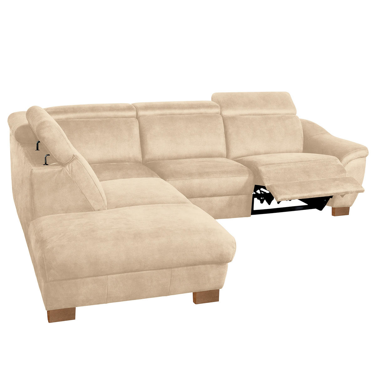 ECKSOFA TREND in Mikrofaser Beige Bettkasten, Relaxfunktion, Kopfteilverstellung  276/238 cm  - Beige/Naturfarben, Design, Holz/Textil (276/238cm) - Livetastic