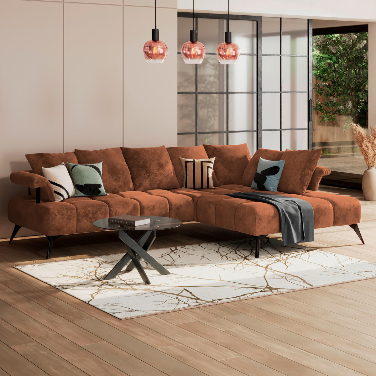 ECKSOFA in Flachgewebe Rostfarben  - Rostfarben/Schwarz, Modern, Kunststoff/Textil (297/200cm) - Livetastic