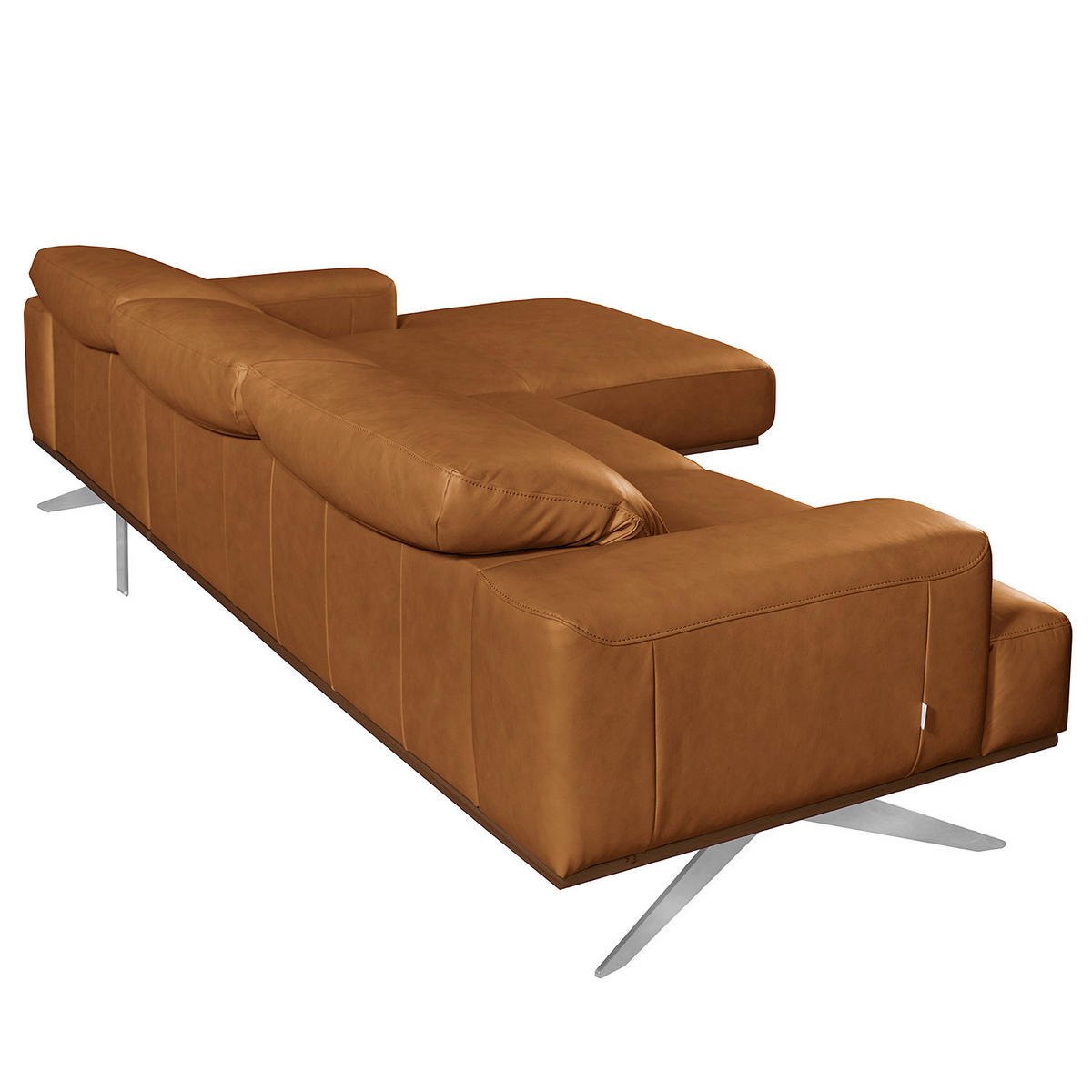 ECKSOFA  in Echtleder Cognac  295/187 cm  - Chromfarben/Cognac, Design, Leder/Metall (295/187cm) - Livetastic