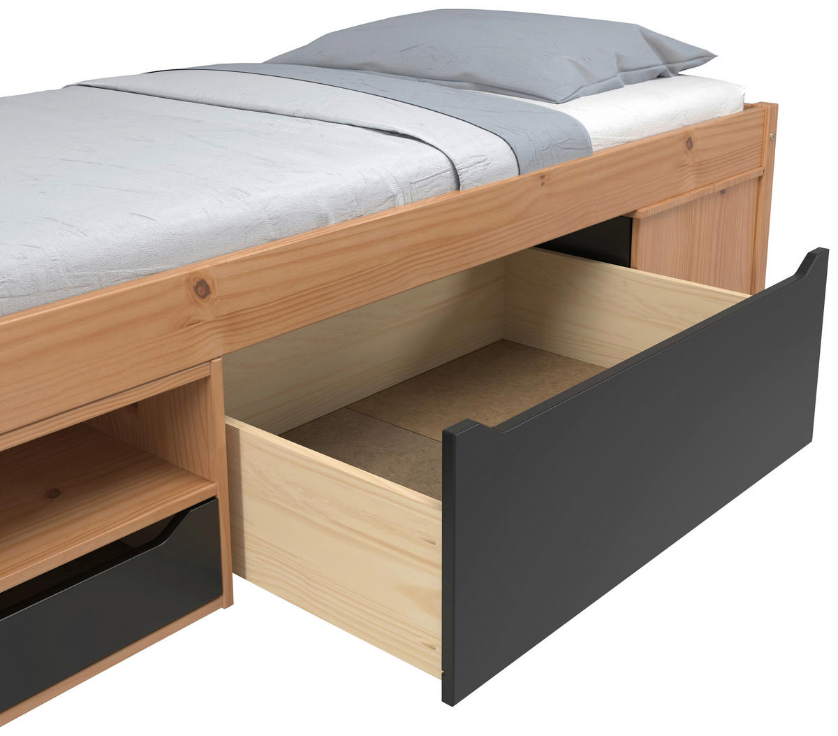 STAURAUMBETT 90/200 cm  in Naturfarben, Schwarz   - Schwarz/Naturfarben, Modern, Holz/Holzwerkstoff (90/200cm) - MID.YOU