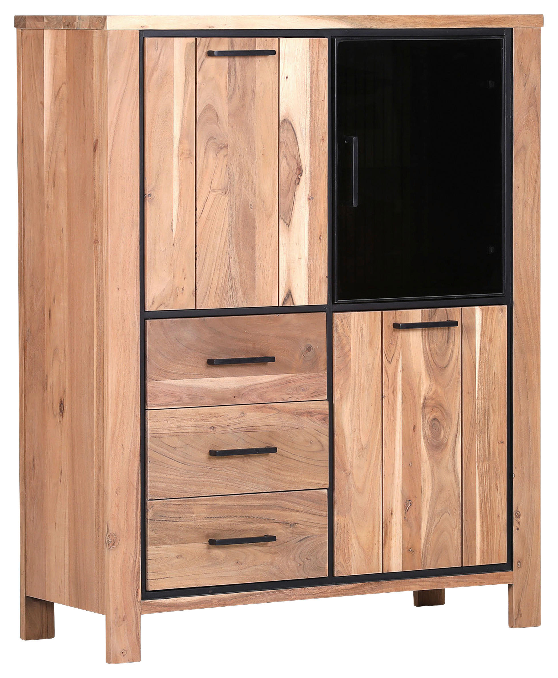 HIGHBOARD  in 110/136/44 cm  - Schwarz/Naturfarben, LIFESTYLE, Glas/Holz (110/136/44cm) - Landscape
