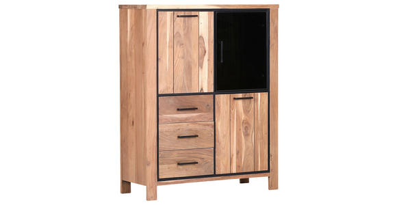 HIGHBOARD  in 110/136/44 cm  - Schwarz/Naturfarben, LIFESTYLE, Glas/Holz (110/136/44cm) - Landscape