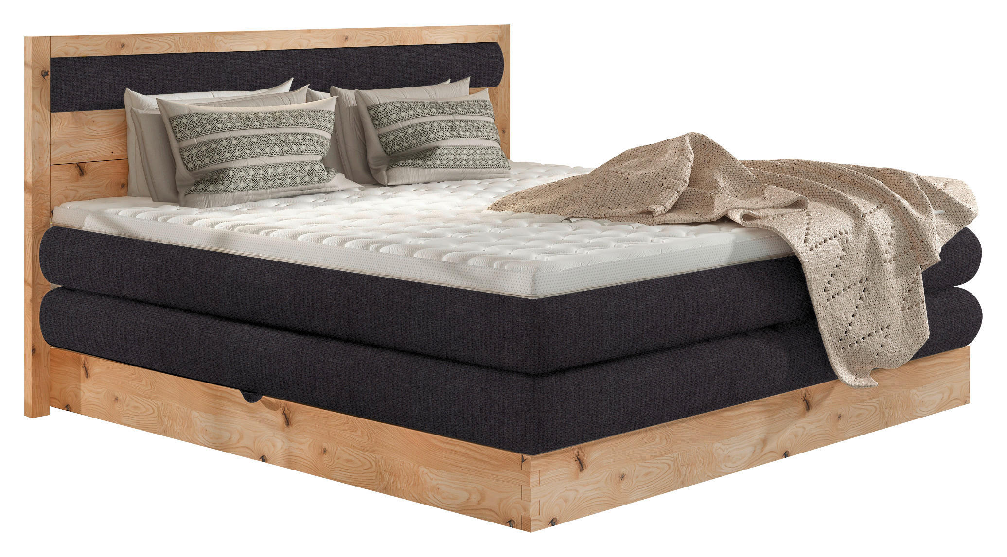 BOXSPRINGBETT 180/200 cm,  in Schwarz, Eichefarben, Bettkasten, Topper, Matratzen, H2 + H3 = mittel + fest  - Eichefarben/Schwarz, Konventionell, Holz/Holzwerkstoff (180/200cm) - Valnatura