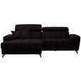 ECKSOFA Aubergine Velours  inkl. Zierkissen, Bettkasten, Schlaffunktion, Rücken echt, Kopfteilverstellung  - Aubergine/Schwarz, Design, Textil/Metall (181/267cm) - Carryhome