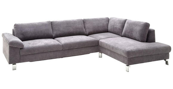 ECKSOFA Grau Velours  - Chromfarben/Grau, Design, Textil/Metall (281/200cm) - Hom`in